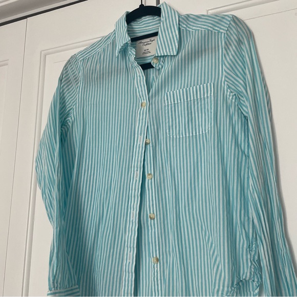 American Eagle Outfitters Button Down Striped Turquoise Shirt 🦅 - Picture 3 of 7